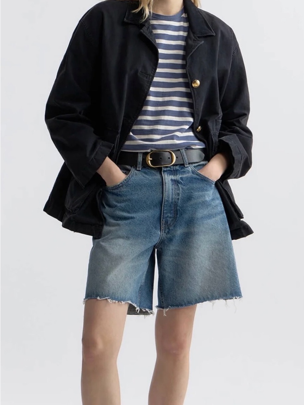 Nili Lotan Distressed Mid-Blue Denim Bermudas